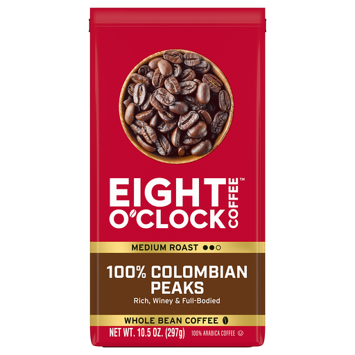 Eight O'clock Coffee Whole Bean Medium Roast 100% Columbian Peaks Coffee 10.5 oz