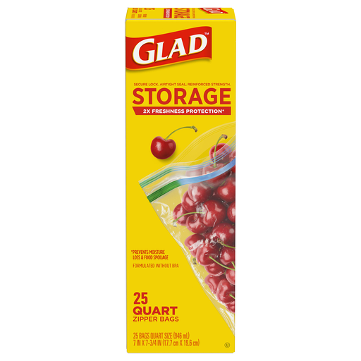 Glad Quart Storage Zipper Bags 25 ea