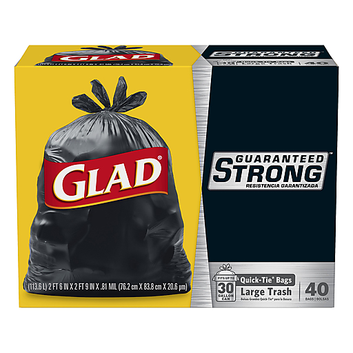 Glad Trash Bags, Quick-Tie, Large, 30 Gallon - 40 bags