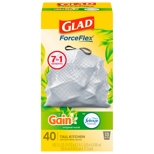 Glad 13 Gallon Gain Original Scent Tall Kitchen Drawstring Bags 40 l