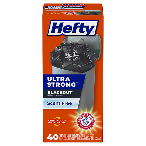 Hefty Ultra Strong Tall Kitchen Bags, Drawstring, Scent Free, 13 Gallon - 40 bags