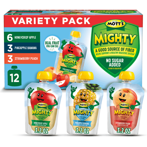 Mott's Mighty Applesauce Variety Pack,  3.2 oz Clear Pouches, 12 Pack