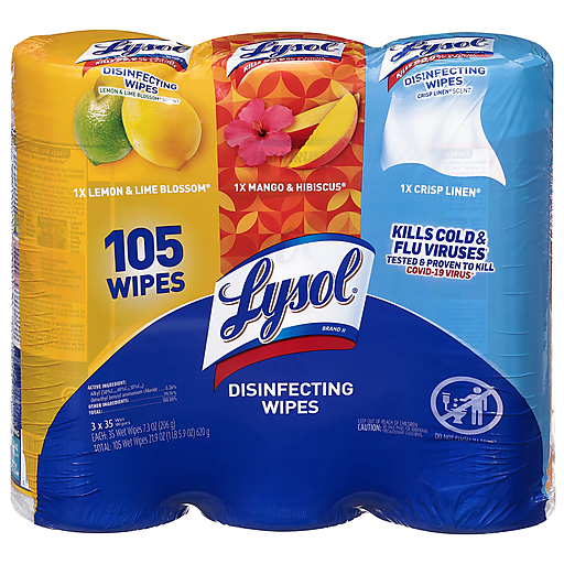 Lysol Lemon & Lime Blossom/Mango & Hibiscus/Crisp Linen Disinfecting Wipes 3 ea