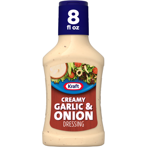 Kraft Creamy Garlic & Onion Dressing, 8 fl oz Bottle, for Salads and Dipping, Made with Real Caramelized Onion, No Artificial Flavors or Dyes