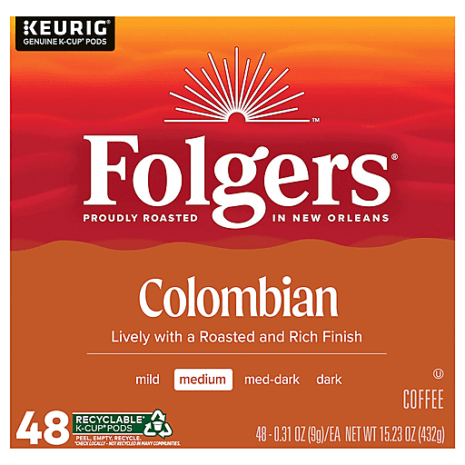 Folgers Colombian Coffee, Medium Roast, Keurig K-Cup Pods, 48 count Box