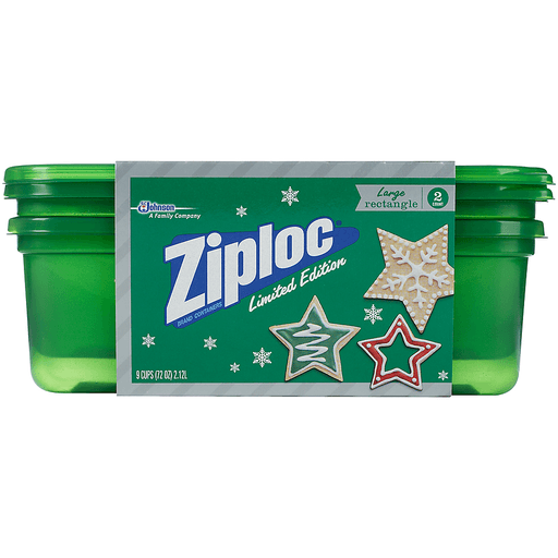 Ziploc Food Storage Containers, Deep Rectangle, Holiday Green, 2