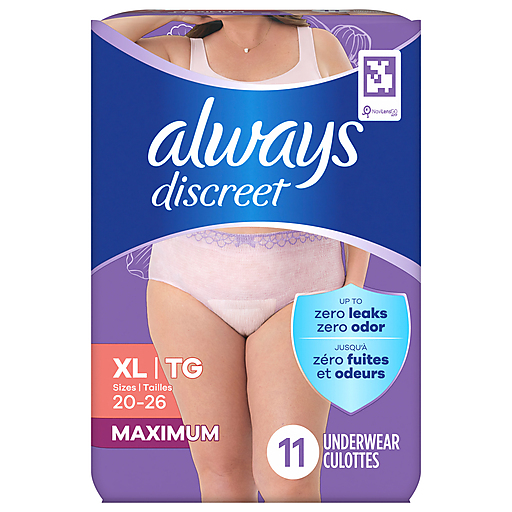 Always Discreet Maximum Xl Sizes 20 26 Underwear 11 ea