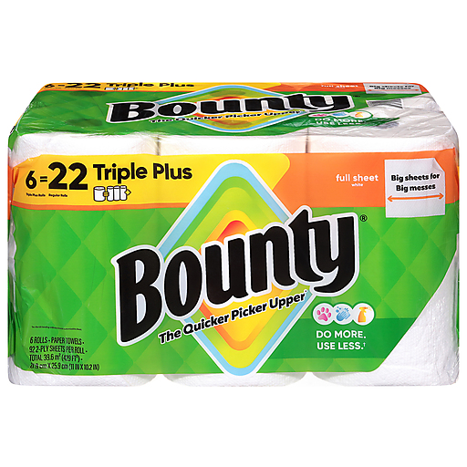 Bounty White 2 Ply Triple Plus Rolls Paper Towels 6 ea
