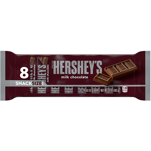HERSHEY'S Milk Chocolate Snack Size, Candy Bars, .45 oz (8 Count)