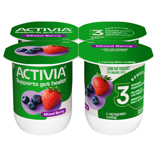 Activia Mixed Berry Probiotic Low Fat Yogurt 4 ea