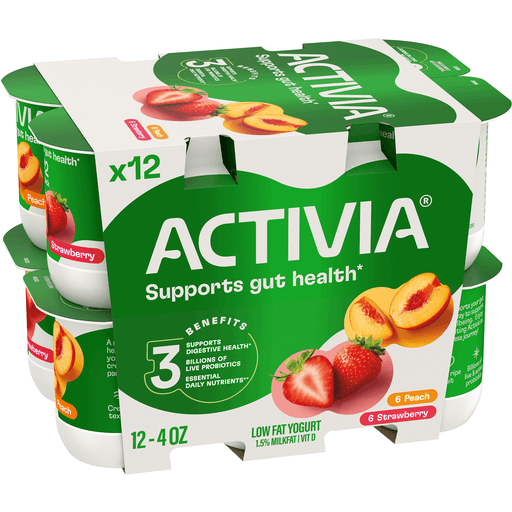 Dannon Activia Low Fat Yogurt, 12 Pack,  Peach & Strawberry