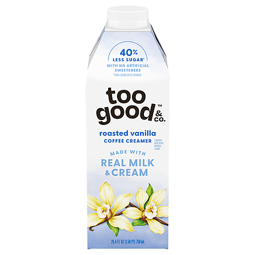Too Good & Co. Roasted Vanilla Coffee Creamer, Flavored Creamer Made with Real Milk and Cream, Tastes Great in Iced Coffee and Cold Brew, 25.4 fl oz