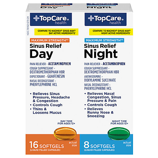 Top Care Maximum Strength Day/Night Softgels Sinus Relief 24 ea