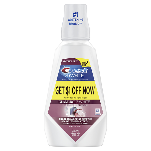 Crest Crest Mouthwash 3 D White Clean Whitening, Breath Protection, Prevents Surface Stains, Kills Millions Of Bad Breath Germs, Alcohol Free, Radiant Mint Flavor, 946 M L (32 Fl Oz) 32 oz