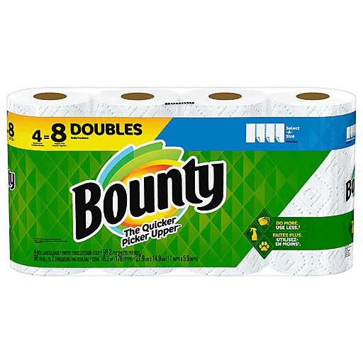 Bounty Paper Towels, Double Plus Rolls, Select-A-Size, White, 2-Ply 8 ea