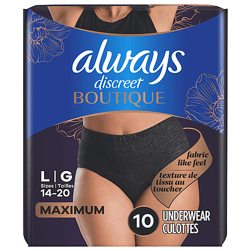 Always Discreet Maximum L Sizes 14 20 Underwear 10 ea