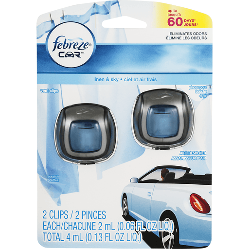 Febreze Car Vent Clip Air Freshener, Linen & Sky 1 ea (Pack of 3)