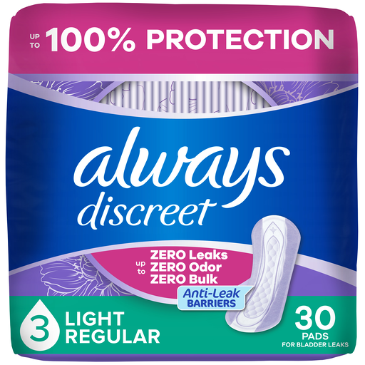 Always Discreet Always Discreet Pads, Light Absorbency, Regular30 Count 30 ct