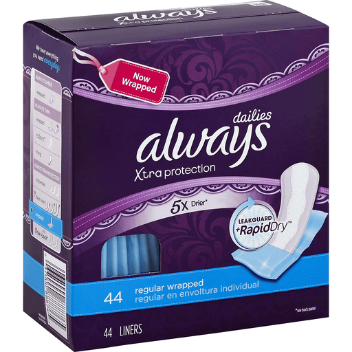 Always Dailies Liners, Xtra Protection, Regular Wrapped, Feminine Care