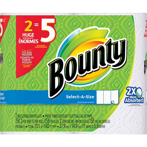 Bounty Paper Towels, Select-A-Size, Huge Rolls, White, 2-Ply