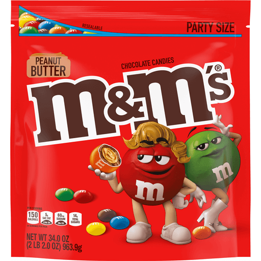 M&M'S Peanut Butter Milk Chocolate Candy Party Size Bag, 34 oz