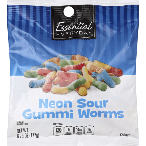 Essential Everyday Candy, Gummi Worms, Neon Sour, Gummy Candy