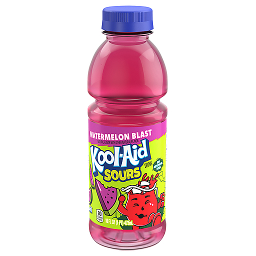 Kool-Aid Sours Naturally Flavored with other Natural Flavor Drink, 1 Bottle, for On-the-Go Hydration, Watermelon Blast, Sour Candy Flavor, No Artificial Dyes, 16 oz