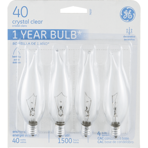 Ge Light Bulbs, Candelabra, Crystal Clear, 40 Watts | Batteries ...