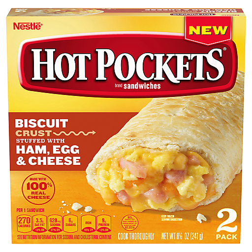 Hot Pockets Sandwiches, Ham, Egg & Cheese, 2 Pack, Appetizers & Snacks