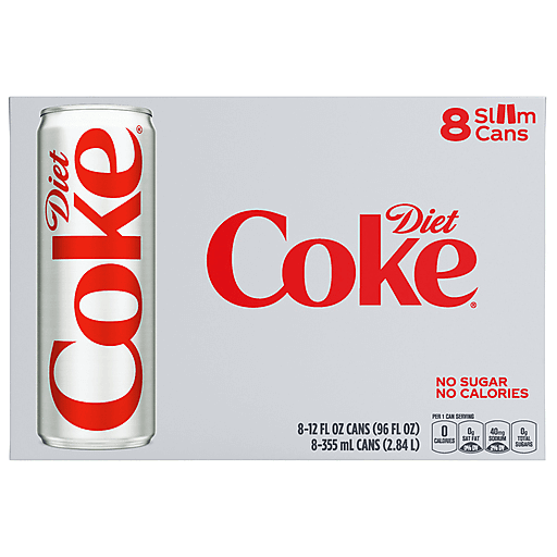 Diet Coke Soda Soft Drink, 12 fl oz slim cans, 8 pack