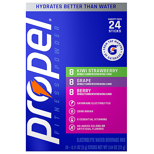 Propel Kiwi Strawberry/Grape/Berry Electrolyte Water Beverage Mix 24 ea