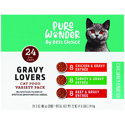 Pure Wonder By Best Choice Gravy Lovers 3oz Variety Pack Cat Food 24 pack