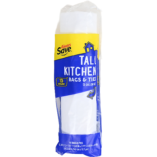 Always Save Tall Kitchen Bags N Ties 13gal 10 ct