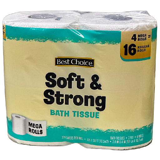 Best Choice Premium Soft Strong 4 Mega Rolls Bath Tissue