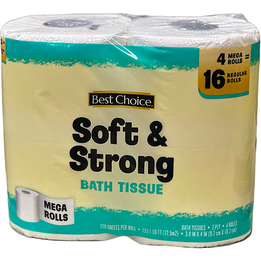 Best Choice Premium Soft Strong 4 Mega Rolls Bath Tissue