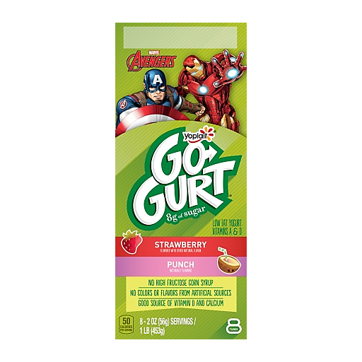 Go Gurt Fat Free Marvel Spider Man Wall Crawler Strawberry/Heroic Punch Yogurt 8 ea