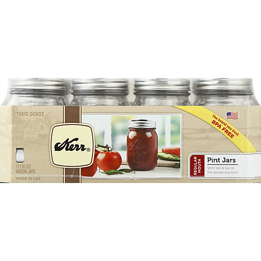 Kerr Wide Mouth Pint Canning Jar w/ Lid & Band - 12/Case