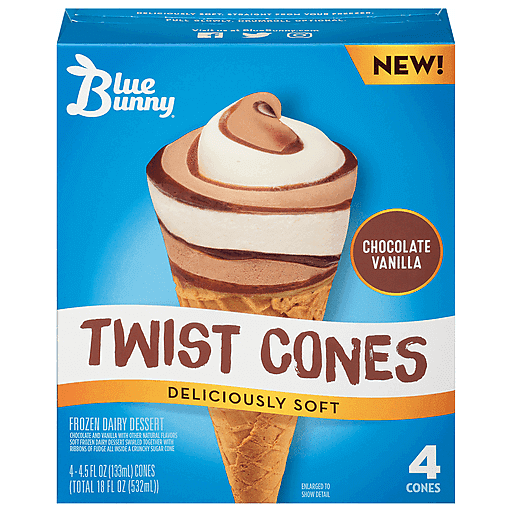 Blue Bunny Frozen Dairy Dessert Twist Cones Chocolate Vanilla 4