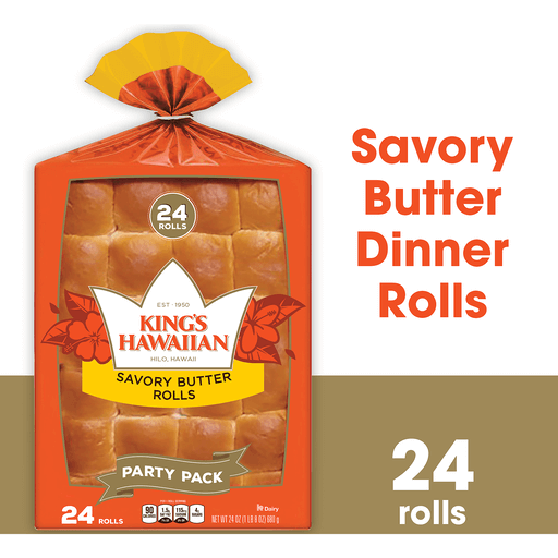 KING'S HAWAIIAN Savory Butter Rolls, Hawaiian Bread Rolls, 24 Pack ...