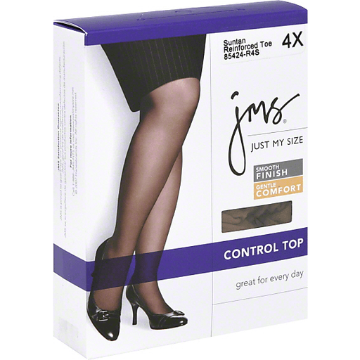 Just My Size Pantyhose, Control Top, Reinforced Toe, 4X, Suntan, Clothing