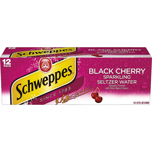 Schweppes Seltzer Water, Sparkling, Black Cherry, 12 Pack Soft Drinks