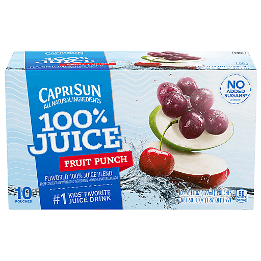 Capri Sun 100% Juice Fruit Punch 10ct Carton (68794-00001 - C34343577) 60  fl oz (1.87 qt) 1.77L English, Juice Boxes