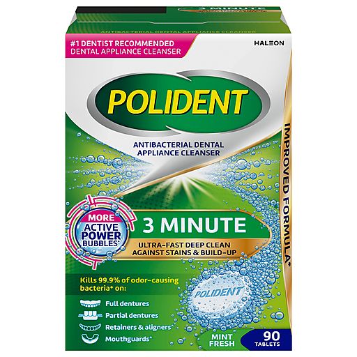 Polident 3 Minute Antibacterial Dental Appliance Cleanser Tablets, Retainer Cleaner Tablets, 90 count