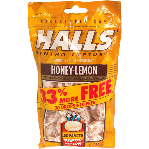 Halls Mentho Lyptus Menthol Cough Suppressant Drops Honey Lemon