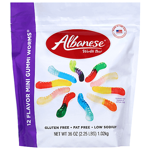 Albanese World's Best 12 Flavor Mini Gummi Worms 36 oz