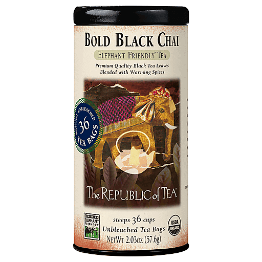 The Republic Of Tea Natural Unbleached Bags Bold Black Chai Black Tea 36 ea
