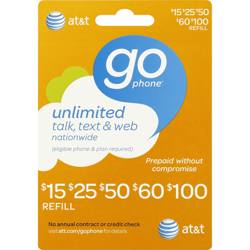 AT & T Go Phone Prepaid Refill Card, $50 | Shop | Food Country USA