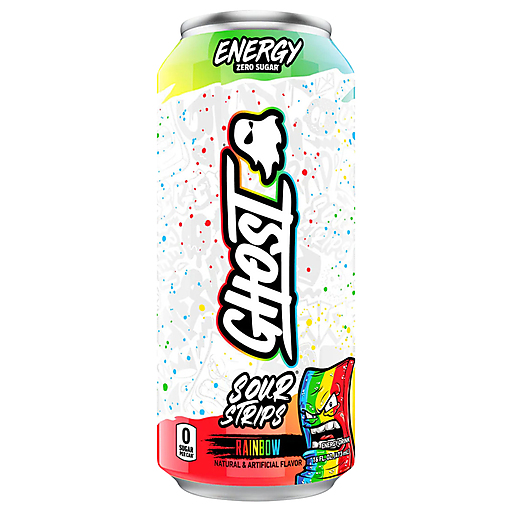 Ghost Zero Sugar Energy Drink, Rainbow Sour Strips, 16 fl oz can