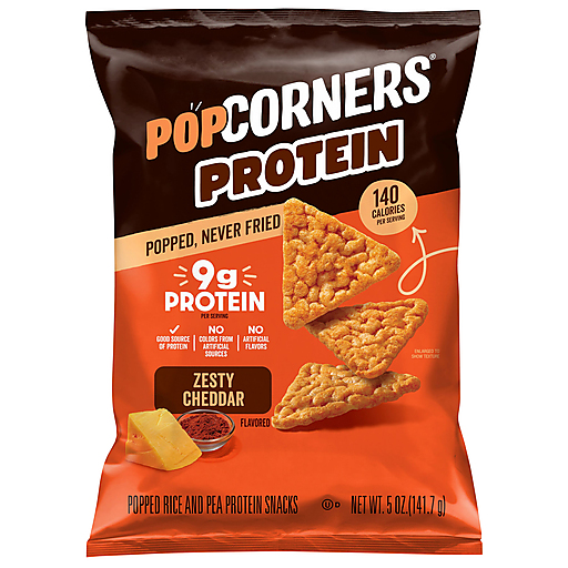 Pop Corners Popped Rice And Pea Protein Zesty Cheddar Flavored Snacks 5 oz