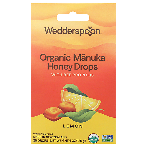 Wedderspoon Organic Lemon Manuka Honey Drops With Bee Propolis 20 ea